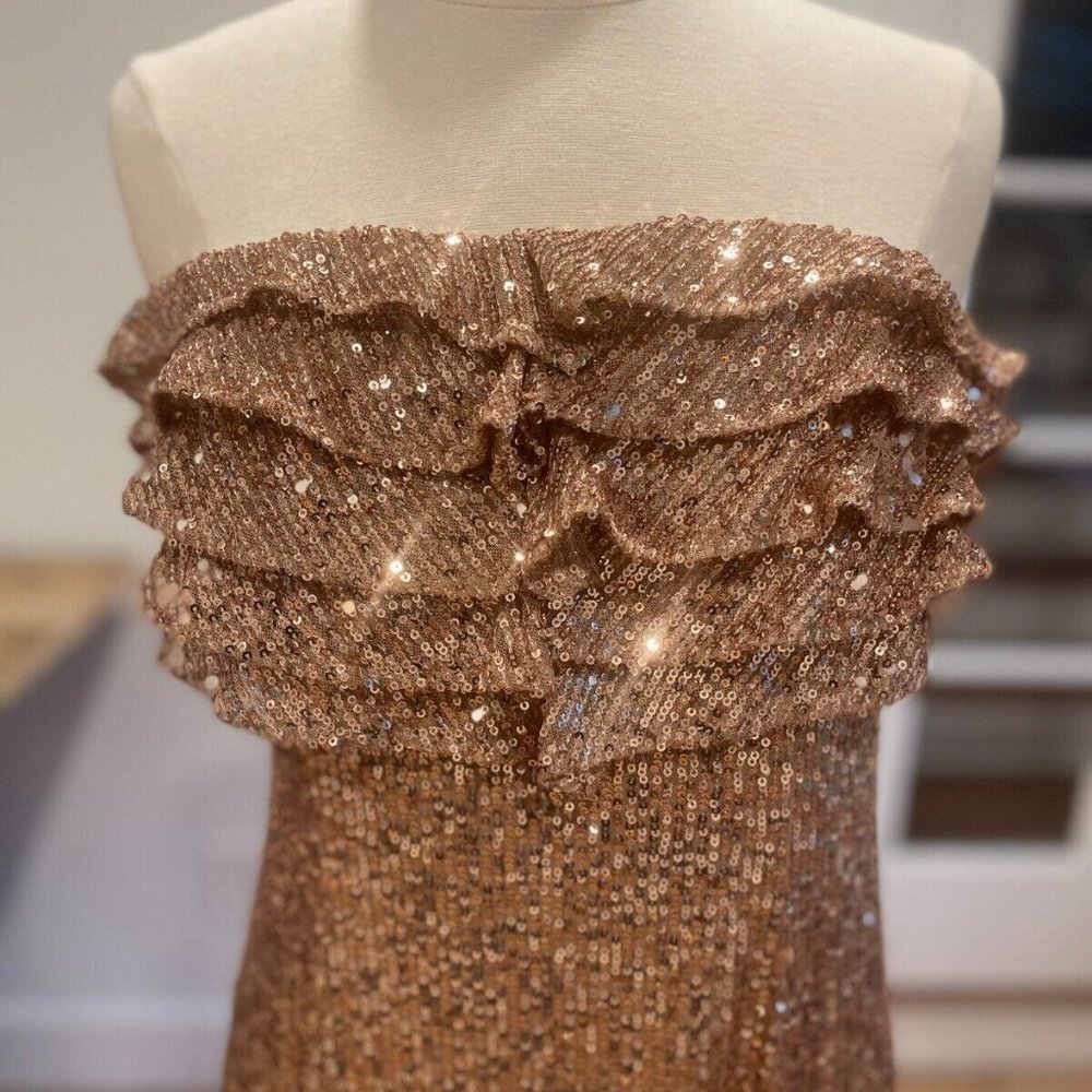 Free People Frida Ruffle Mini Dress Gold Strapless NWOT Size 2, - Picture 7 of 9